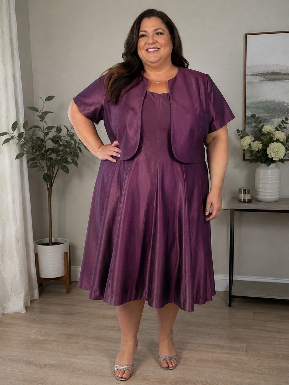 Roaman's Women's 44W Petite 2 Piece Dress Jacket Set Purple Plus Size Formal